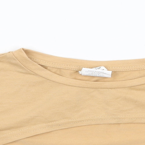 SheIn Girls Beige Polyester Cropped T-Shirt Size 12 Years Crew Neck Pullover