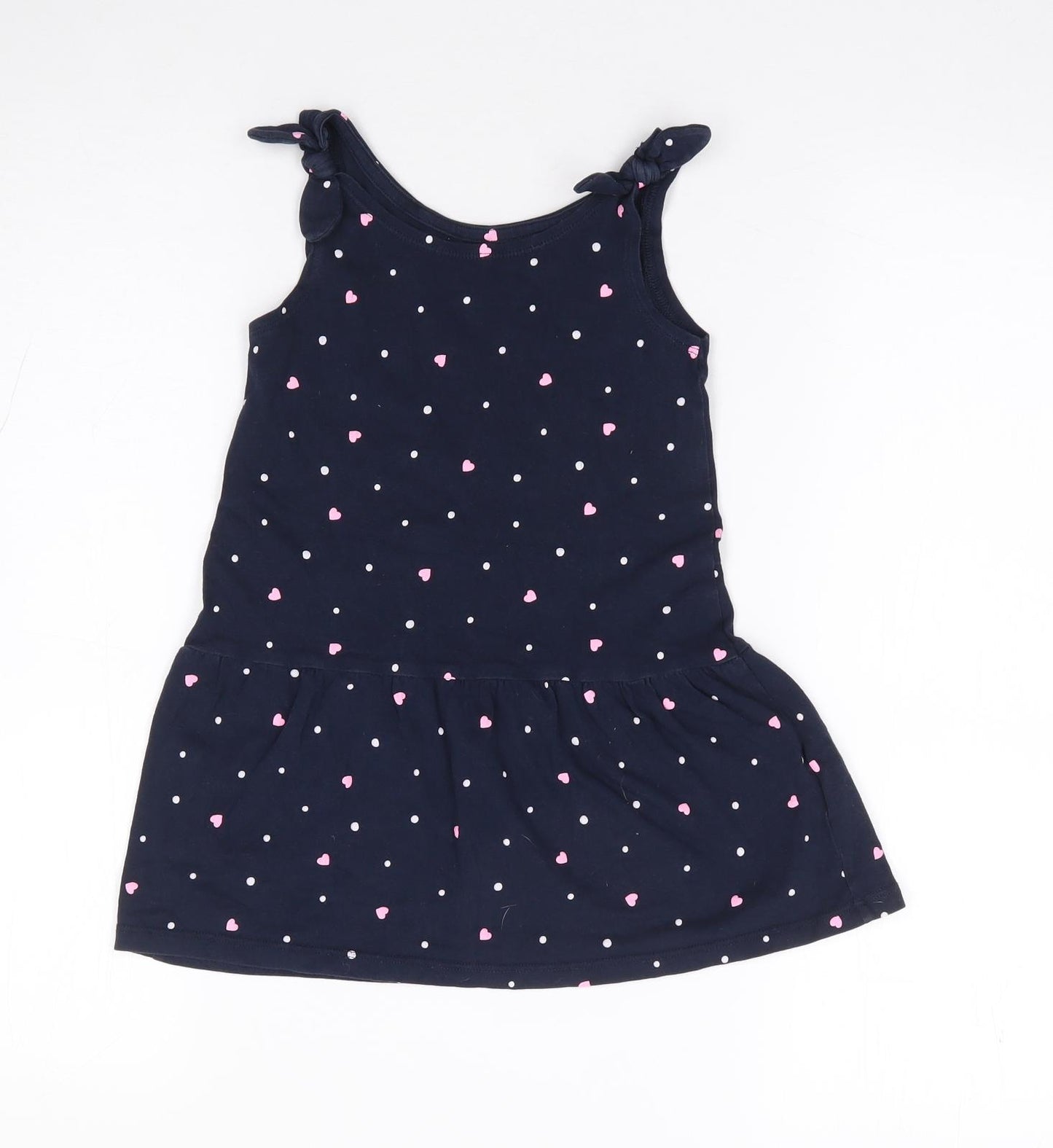 H&M Girls Blue Geometric Cotton Tank Dress Size 3-4 Years Round Neck Pullover