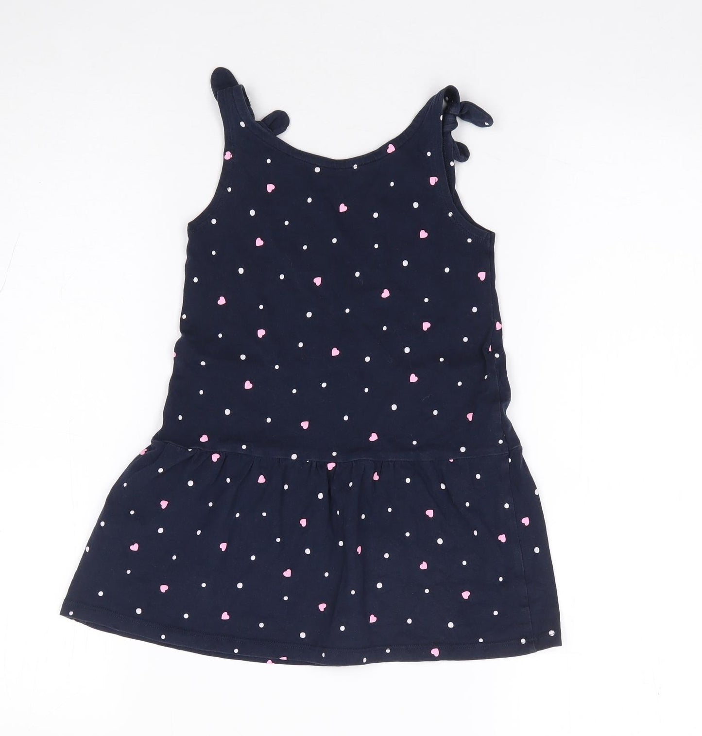 H&M Girls Blue Geometric Cotton Tank Dress Size 3-4 Years Round Neck Pullover