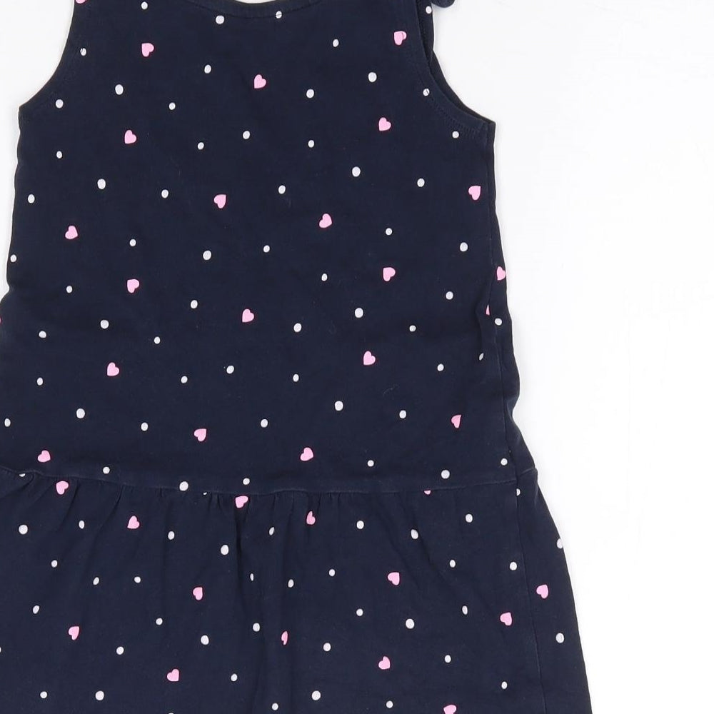 H&M Girls Blue Geometric Cotton Tank Dress Size 3-4 Years Round Neck Pullover