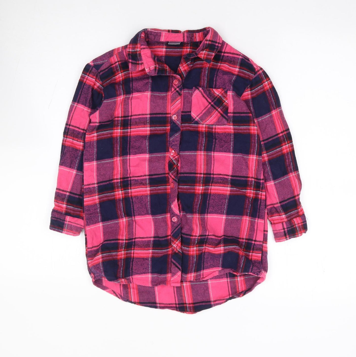 NEXT Girls Pink Plaid 100% Cotton Jersey Button-Up Size 6 Years Collared Button