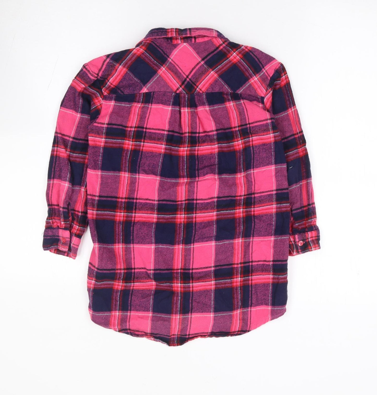 NEXT Girls Pink Plaid 100% Cotton Jersey Button-Up Size 6 Years Collared Button