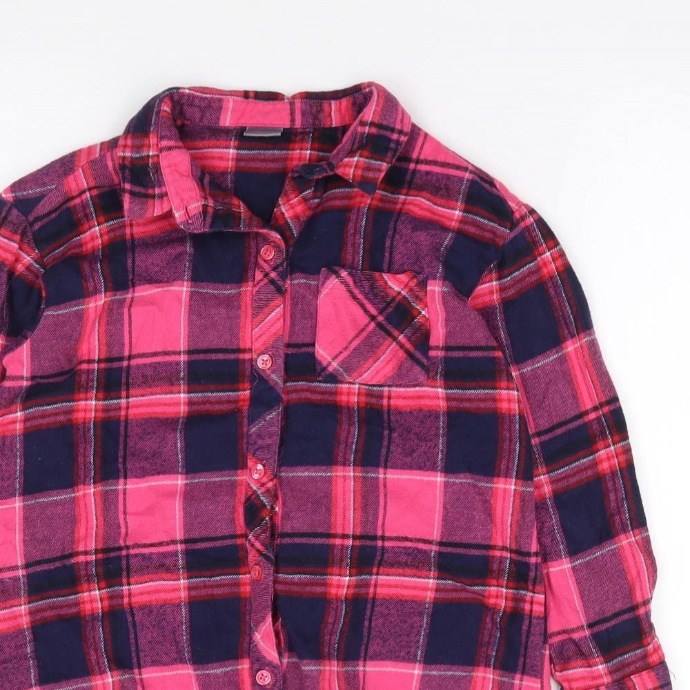 NEXT Girls Pink Plaid 100% Cotton Jersey Button-Up Size 6 Years Collared Button