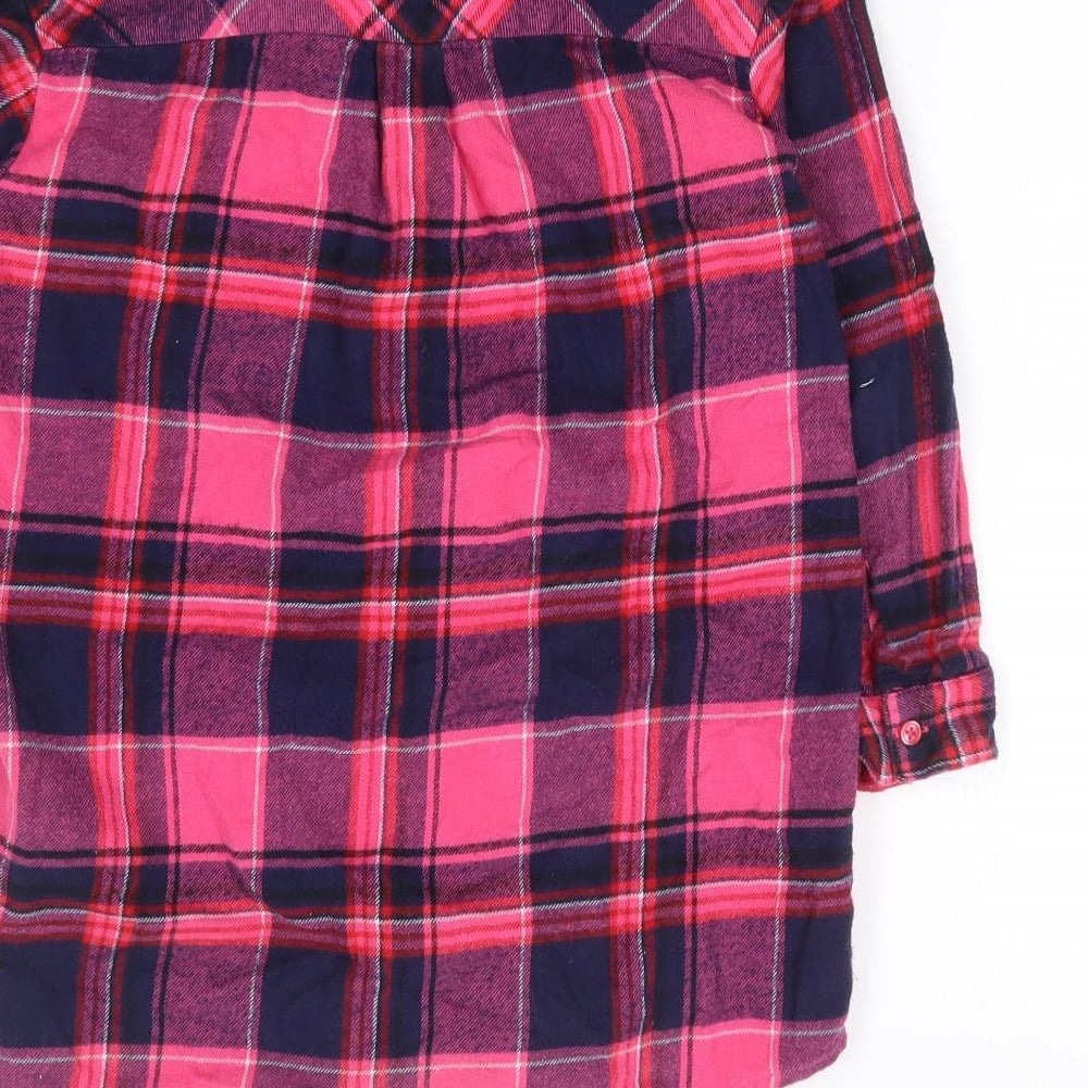 NEXT Girls Pink Plaid 100% Cotton Jersey Button-Up Size 6 Years Collared Button