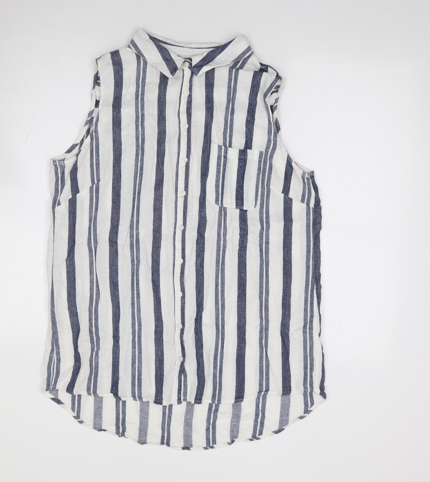George Womens Ivory Striped Linen Jersey Button-Up Size 14 Collared