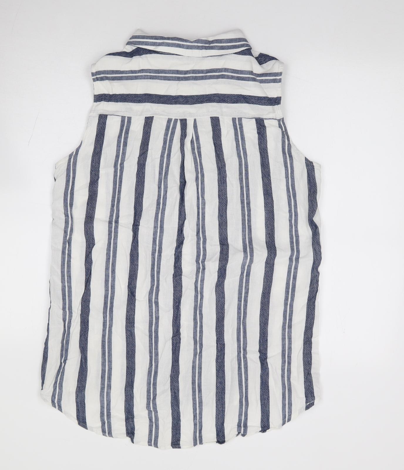George Womens Ivory Striped Linen Jersey Button-Up Size 14 Collared