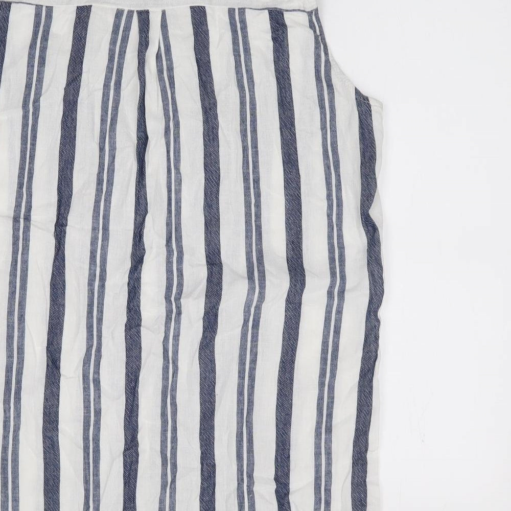 George Womens Ivory Striped Linen Jersey Button-Up Size 14 Collared