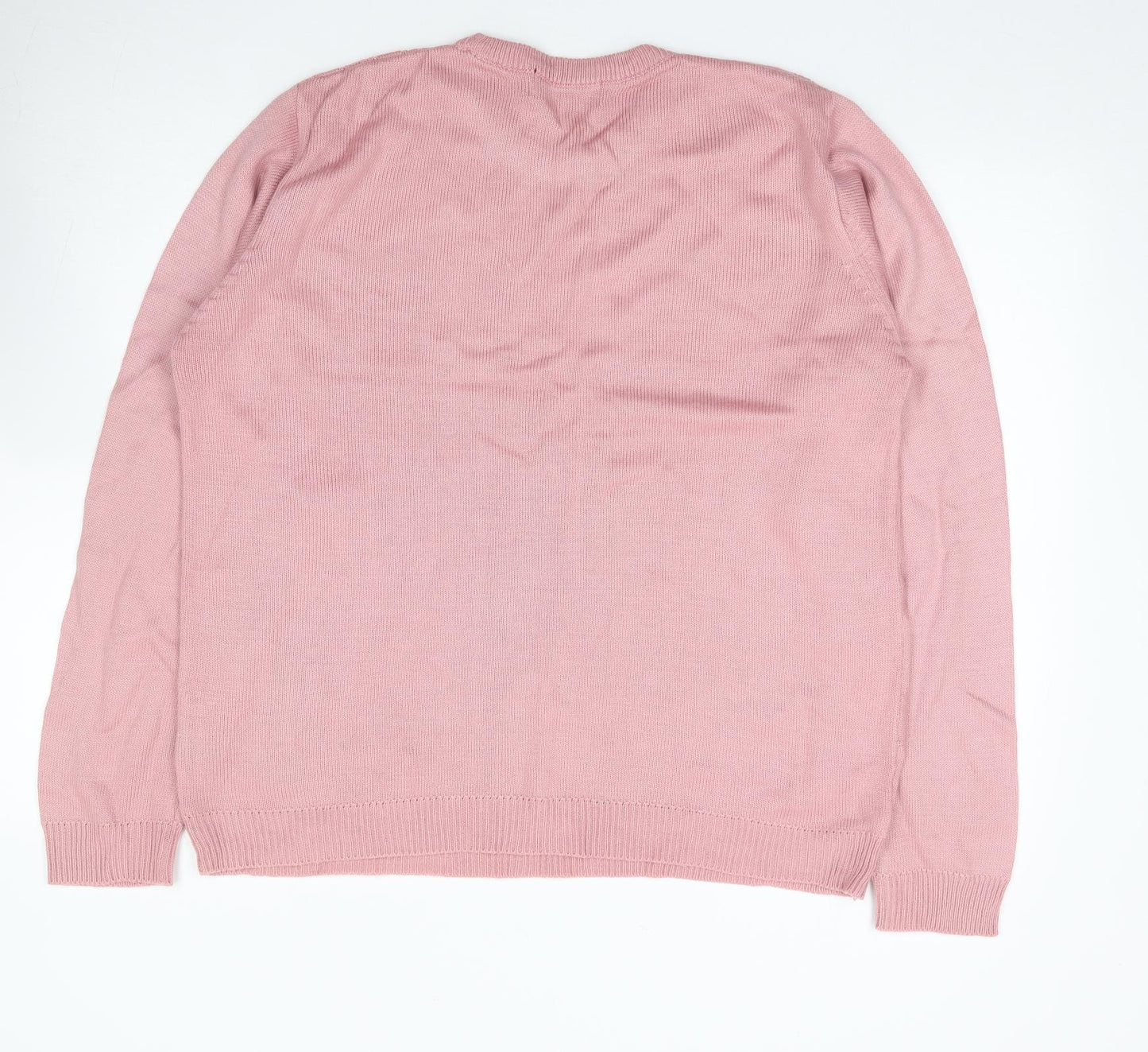 Akal Collection Womens Pink Crew Neck Floral Acrylic Pullover Jumper Size L