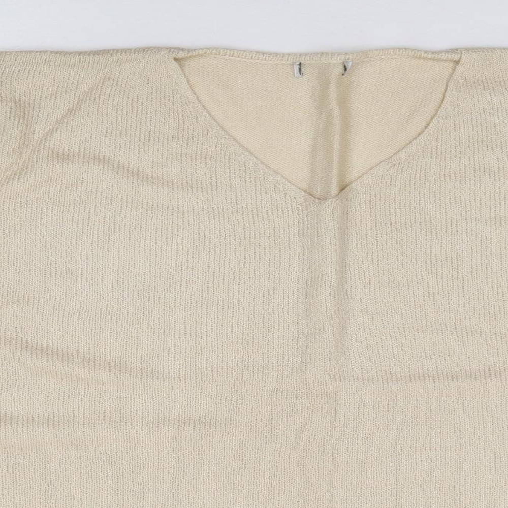 Preworn Womens Beige V-Neck Acrylic Pullover Jumper Size XL