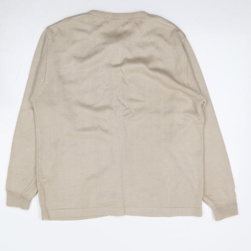 Akal Collection Womens Beige Round Neck Floral Acrylic Cardigan Jumper Size L