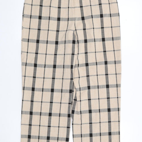 Primark Womens Beige Plaid Polyester Trousers Size 8 L28 in Regular Zip