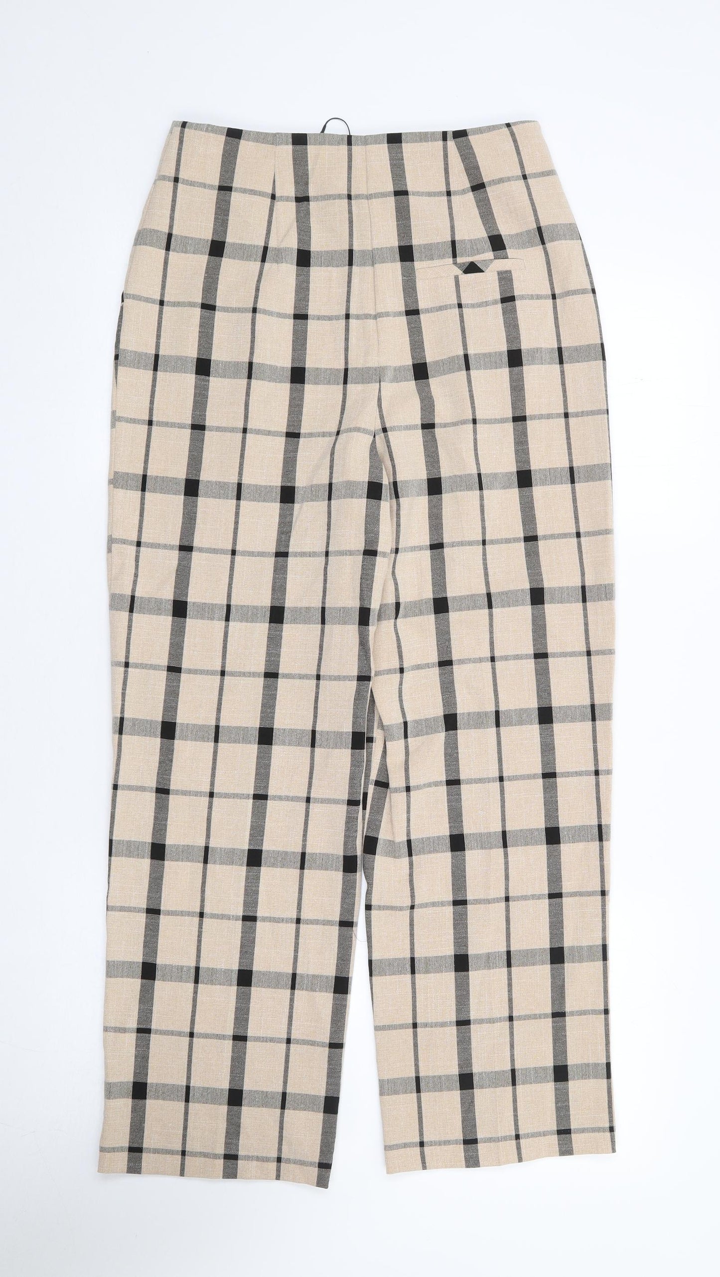 Primark Womens Beige Plaid Polyester Trousers Size 8 L28 in Regular Zip