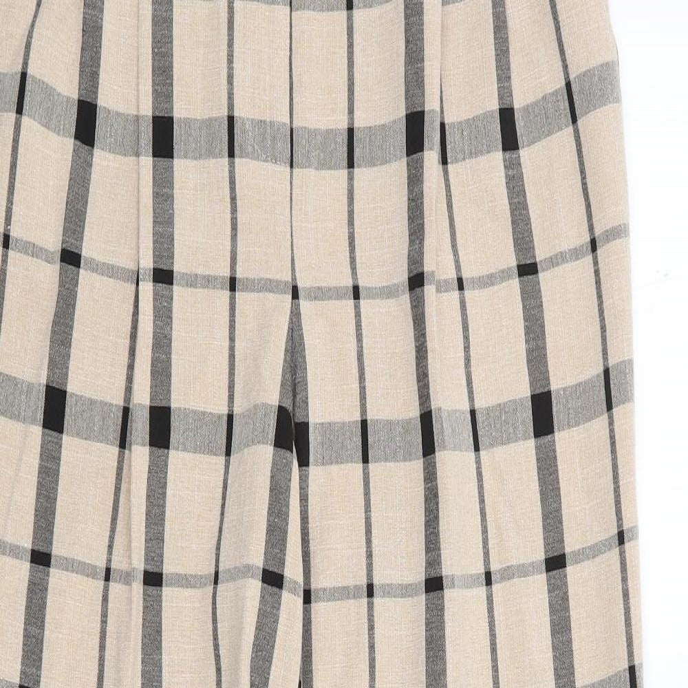Primark Womens Beige Plaid Polyester Trousers Size 8 L28 in Regular Zip