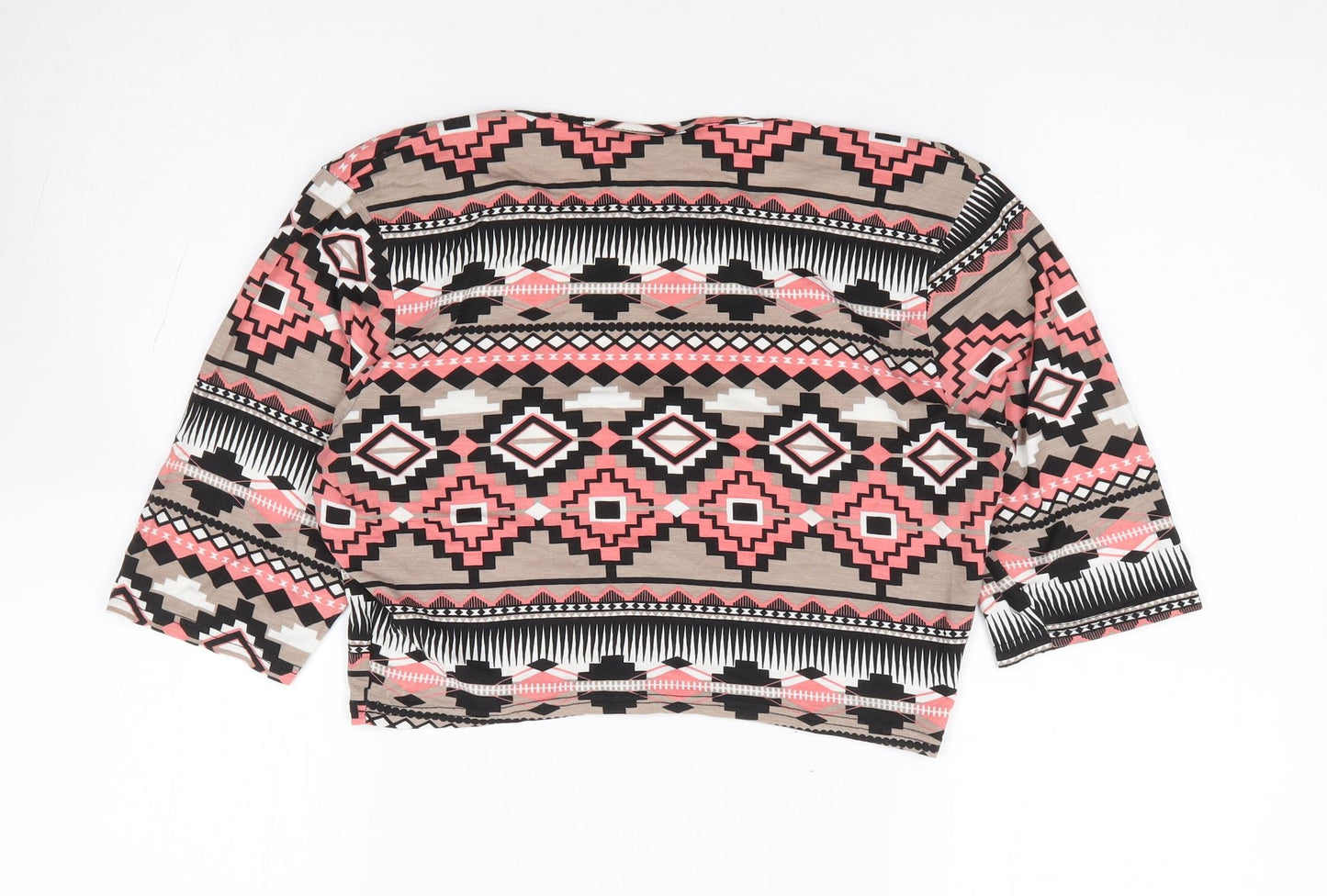 Internationale Womens Multicoloured Geometric Viscose Cropped T-Shirt Size L Round Neck