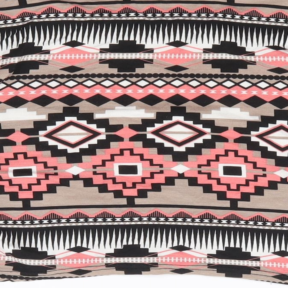 Internationale Womens Multicoloured Geometric Viscose Cropped T-Shirt Size L Round Neck