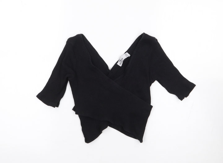 Hollister Womens Black Cotton Cropped T-Shirt Size XS V-Neck