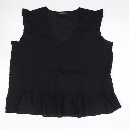 Dunnes Womens Black 100% Cotton Jersey Blouse Size XL V-Neck