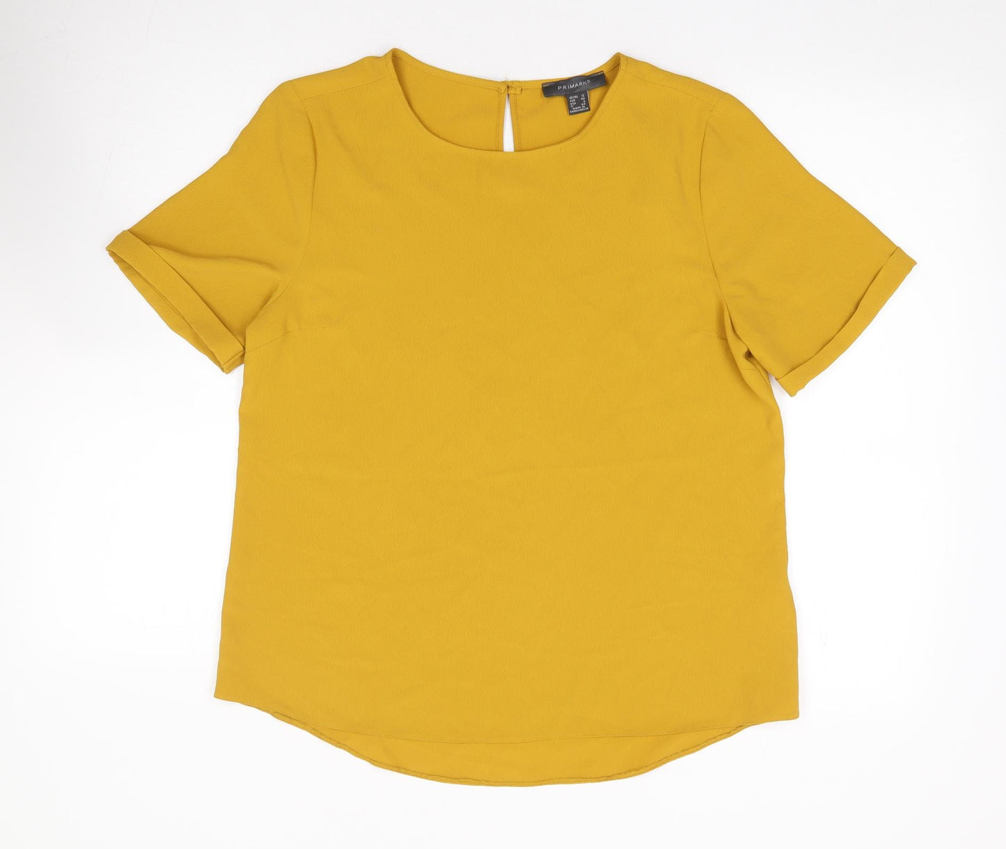 Primark Womens Yellow Polyester Jersey Blouse Size 12 Round Neck