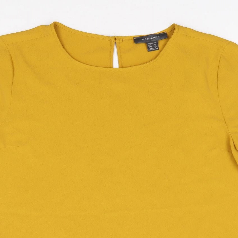 Primark Womens Yellow Polyester Jersey Blouse Size 12 Round Neck