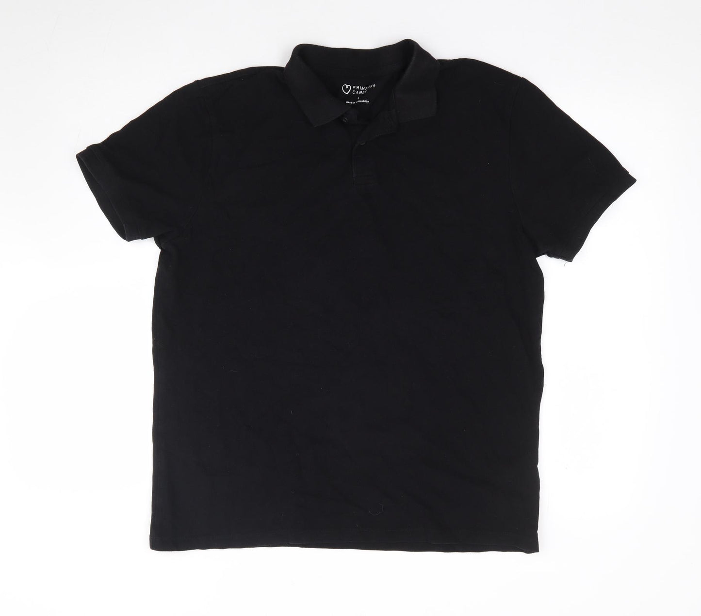 Primark Mens Black Cotton Polo Size L Collared Pullover