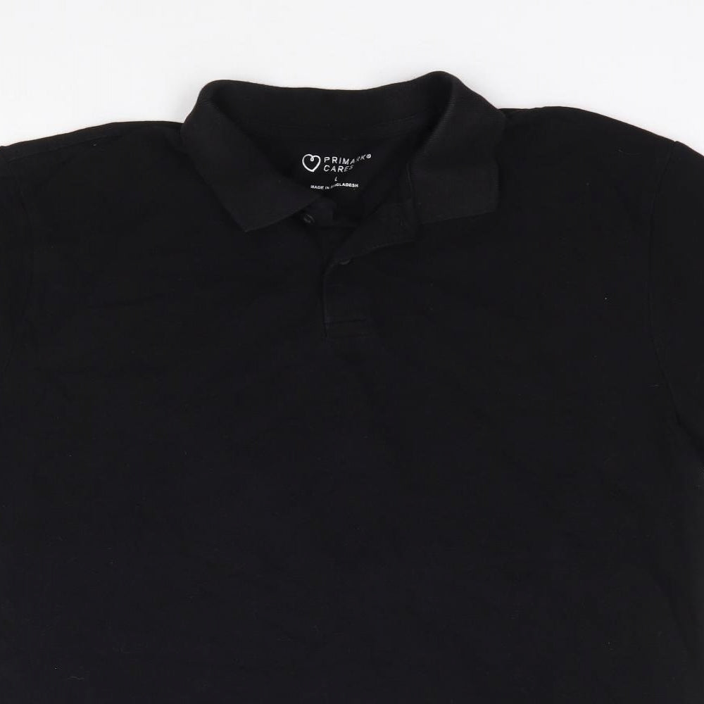 Primark Mens Black Cotton Polo Size L Collared Pullover