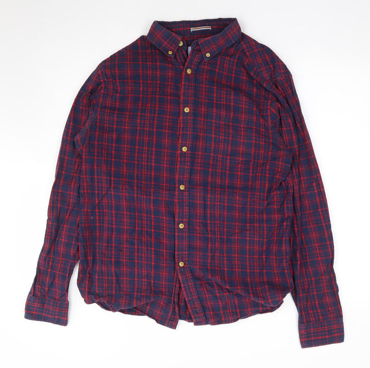 Howick Mens Blue Plaid Cotton Button-Up Size M Collared Button