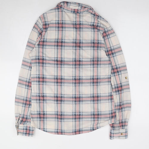 Passport Womens Ivory Plaid Polyester Jersey Button-Up Size S Collared