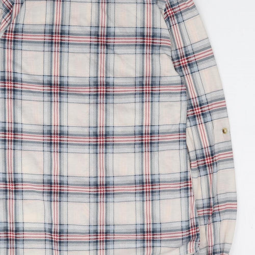 Passport Womens Ivory Plaid Polyester Jersey Button-Up Size S Collared
