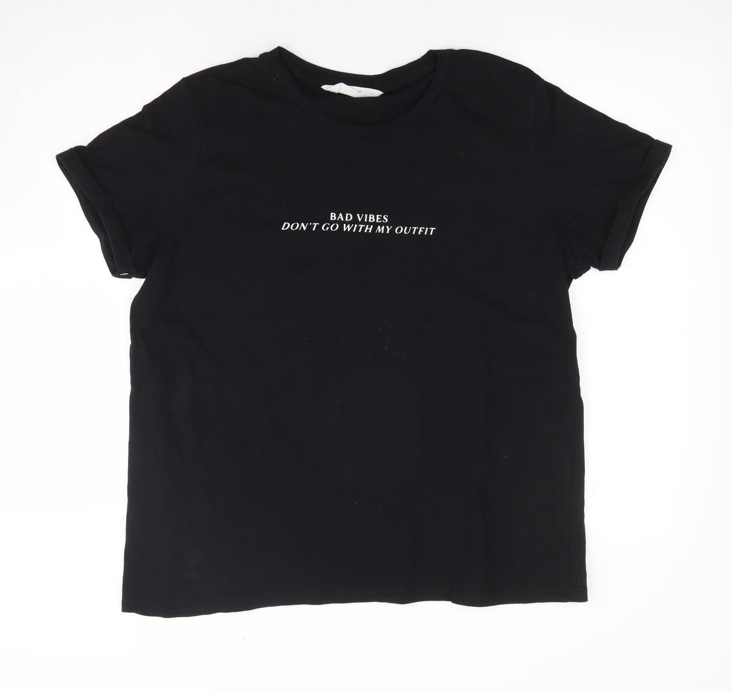 Primark Womens Black 100% Cotton Basic T-Shirt Size M Crew Neck