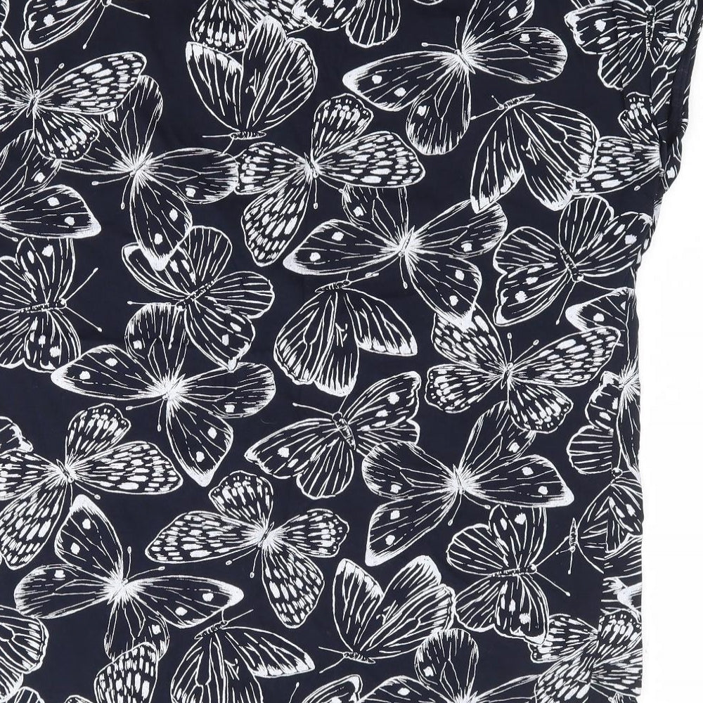 F&F Womens Blue Geometric 100% Cotton Jersey T-Shirt Size 14 Round Neck - Butterfly