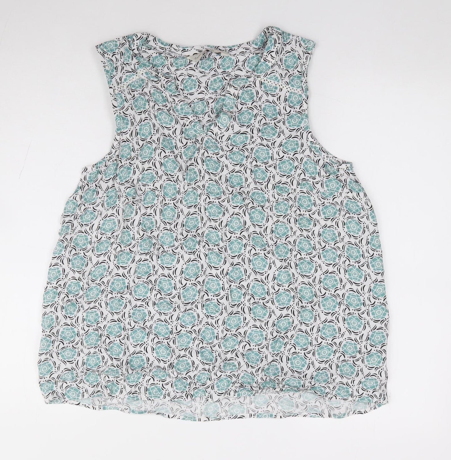 F&F Womens Green Floral Viscose Jersey Blouse Size 12 V-Neck