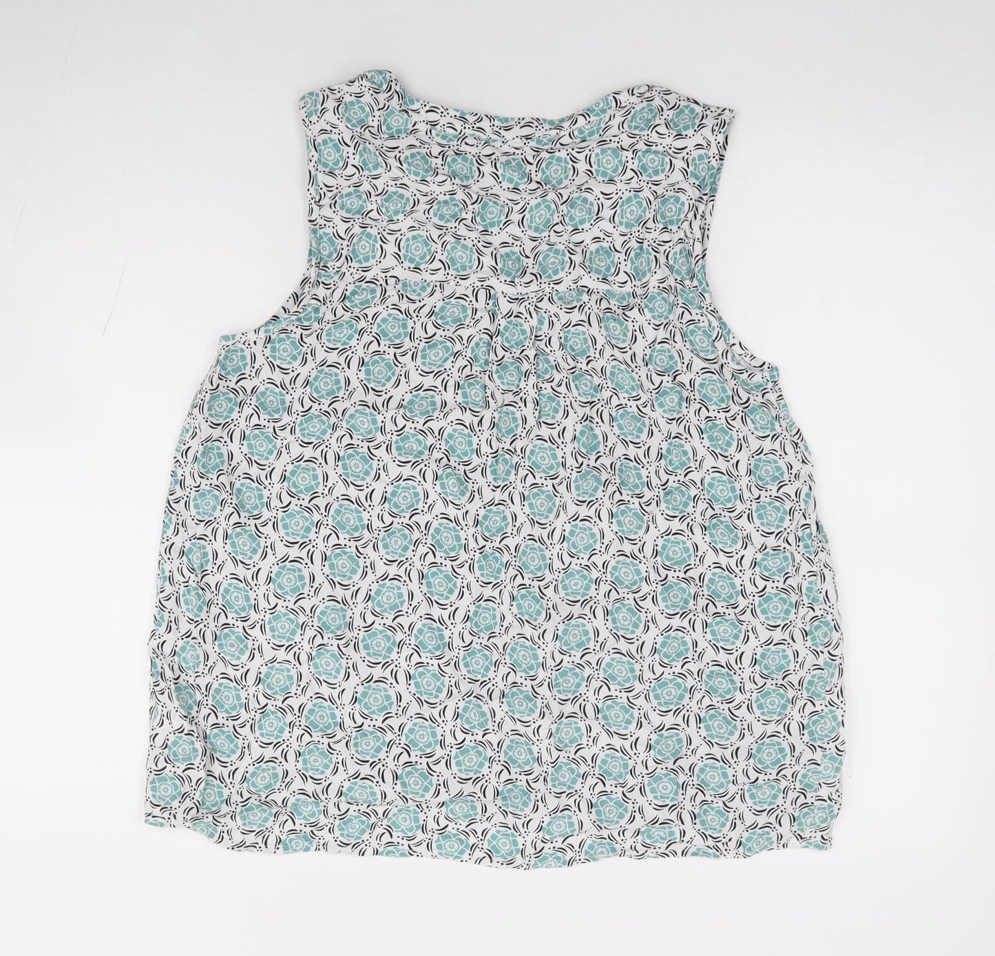 F&F Womens Green Floral Viscose Jersey Blouse Size 12 V-Neck