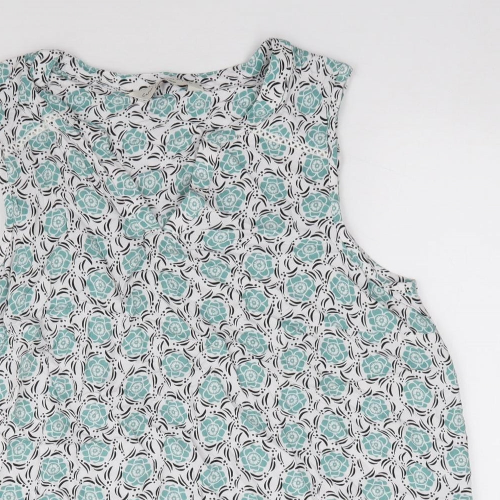 F&F Womens Green Floral Viscose Jersey Blouse Size 12 V-Neck