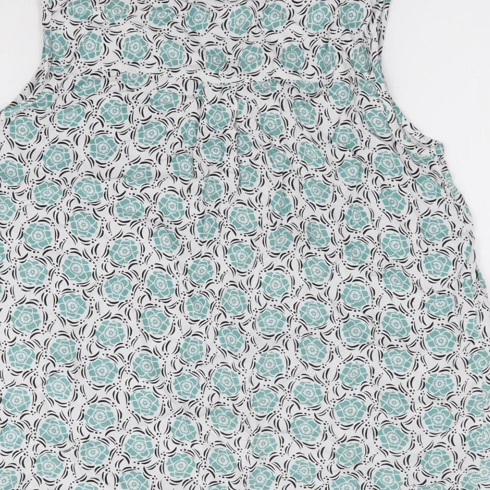 F&F Womens Green Floral Viscose Jersey Blouse Size 12 V-Neck