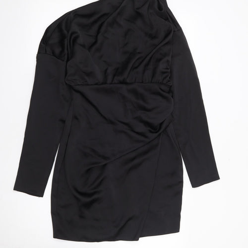 ASOS Womens Black Polyester Bodycon Size 10 One Shoulder Zip