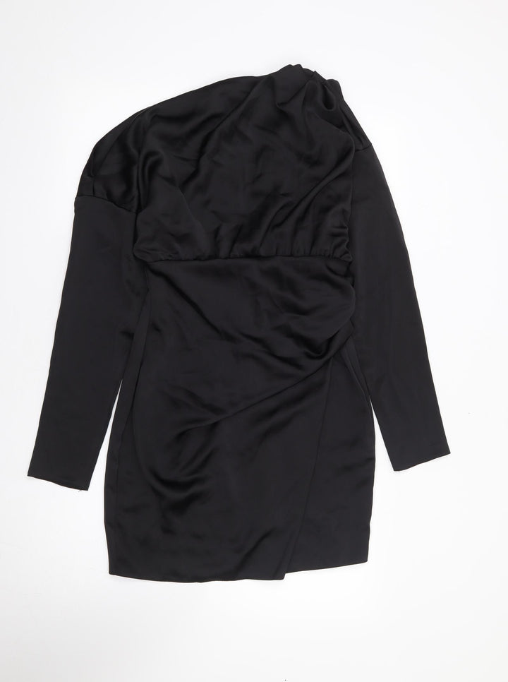 ASOS Womens Black Polyester Bodycon Size 10 One Shoulder Zip