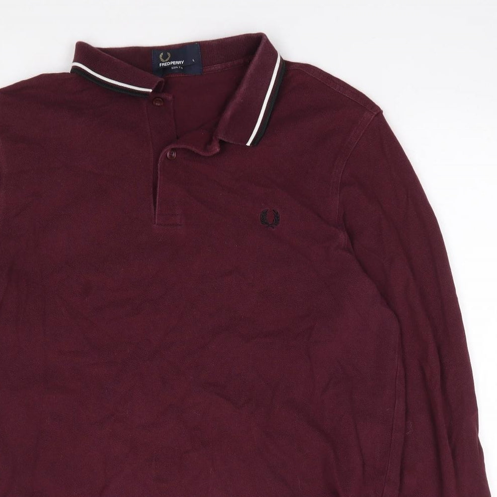 Fred Perry Mens Red Cotton Polo Size L Collared Pullover