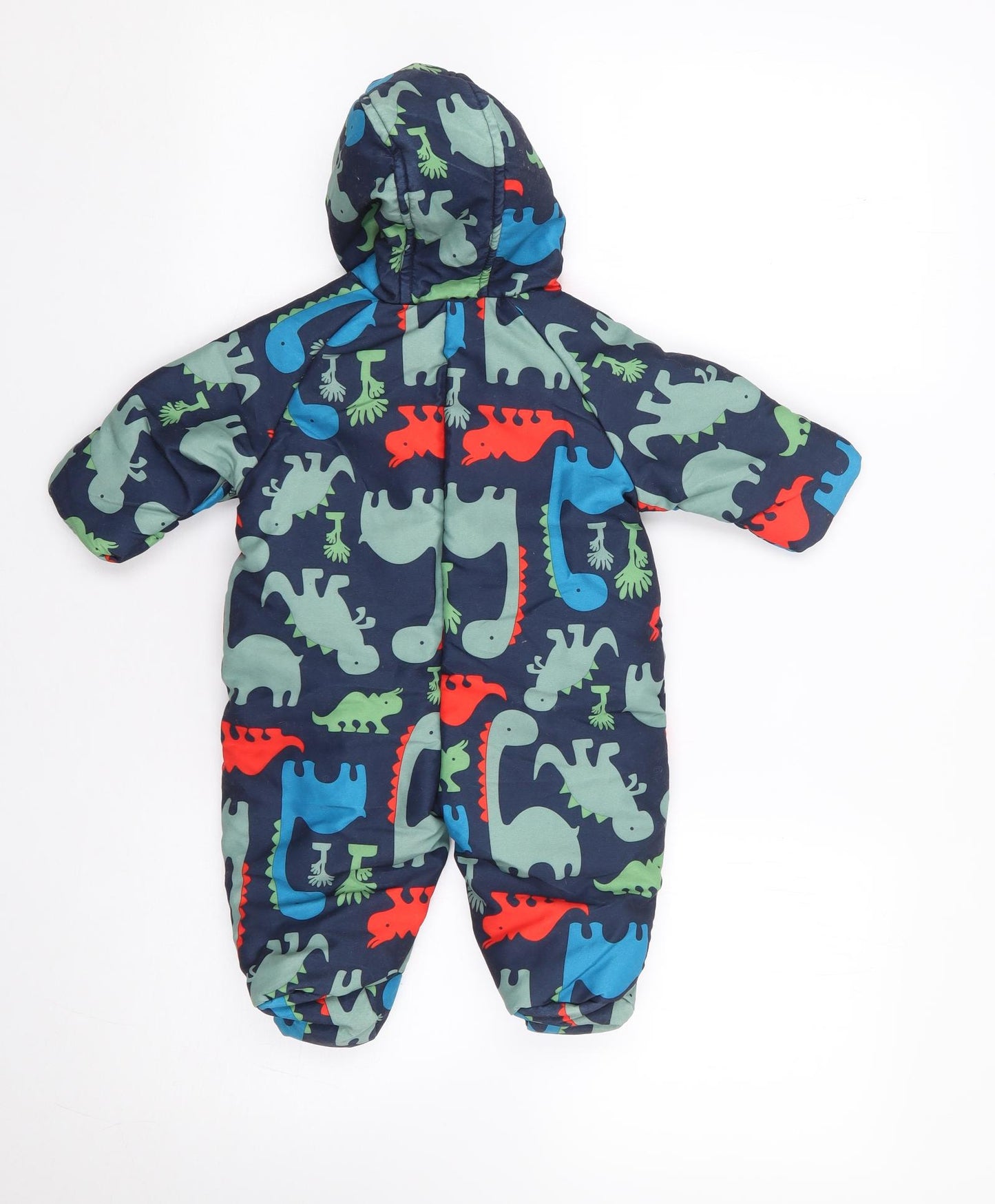 Marks and Spencer Boys Blue Geometric Jacket Snowsuit Size 0-3 Months Zip - Dinosaur