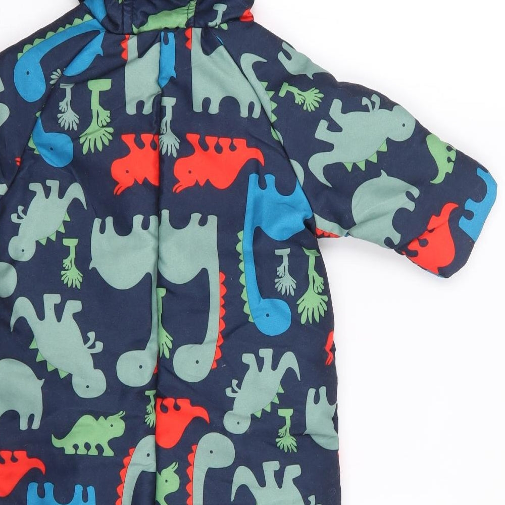 Marks and Spencer Boys Blue Geometric Jacket Snowsuit Size 0-3 Months Zip - Dinosaur