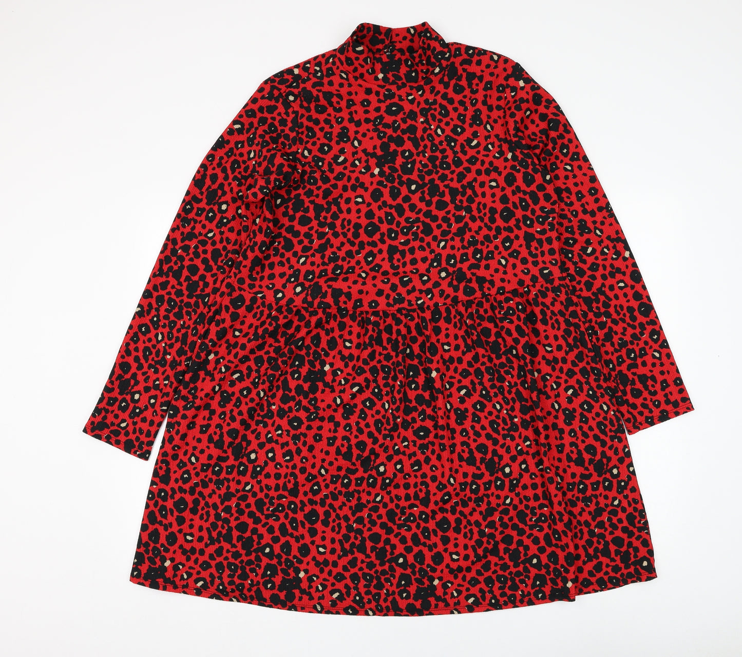 New Look Womens Red Animal Print Polyester Trapeze & Swing Size 14 Mock Neck Pullover