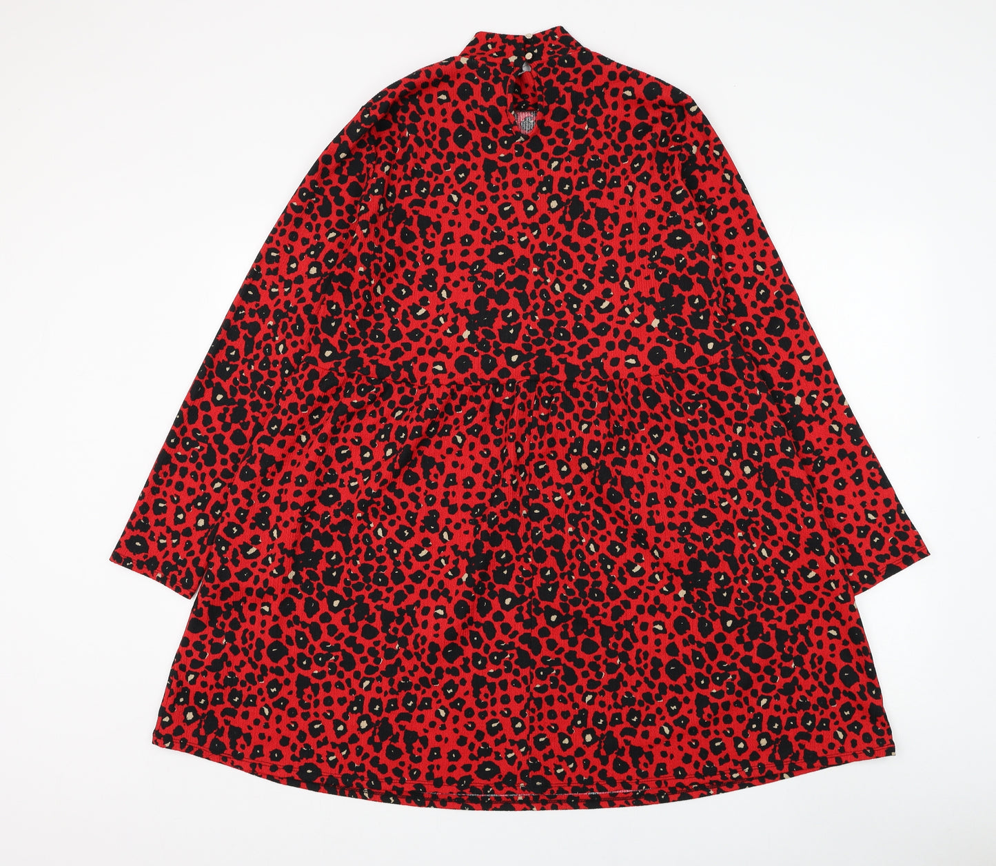 New Look Womens Red Animal Print Polyester Trapeze & Swing Size 14 Mock Neck Pullover