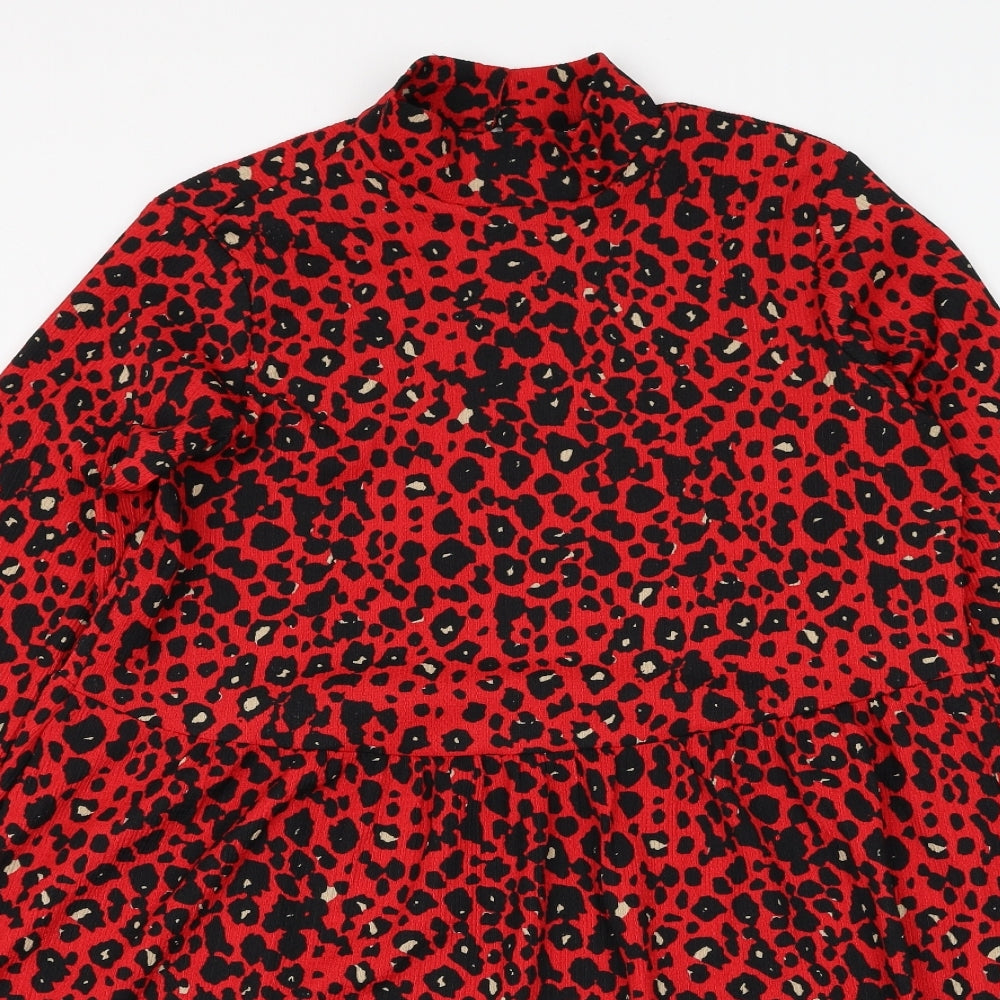 New Look Womens Red Animal Print Polyester Trapeze & Swing Size 14 Mock Neck Pullover