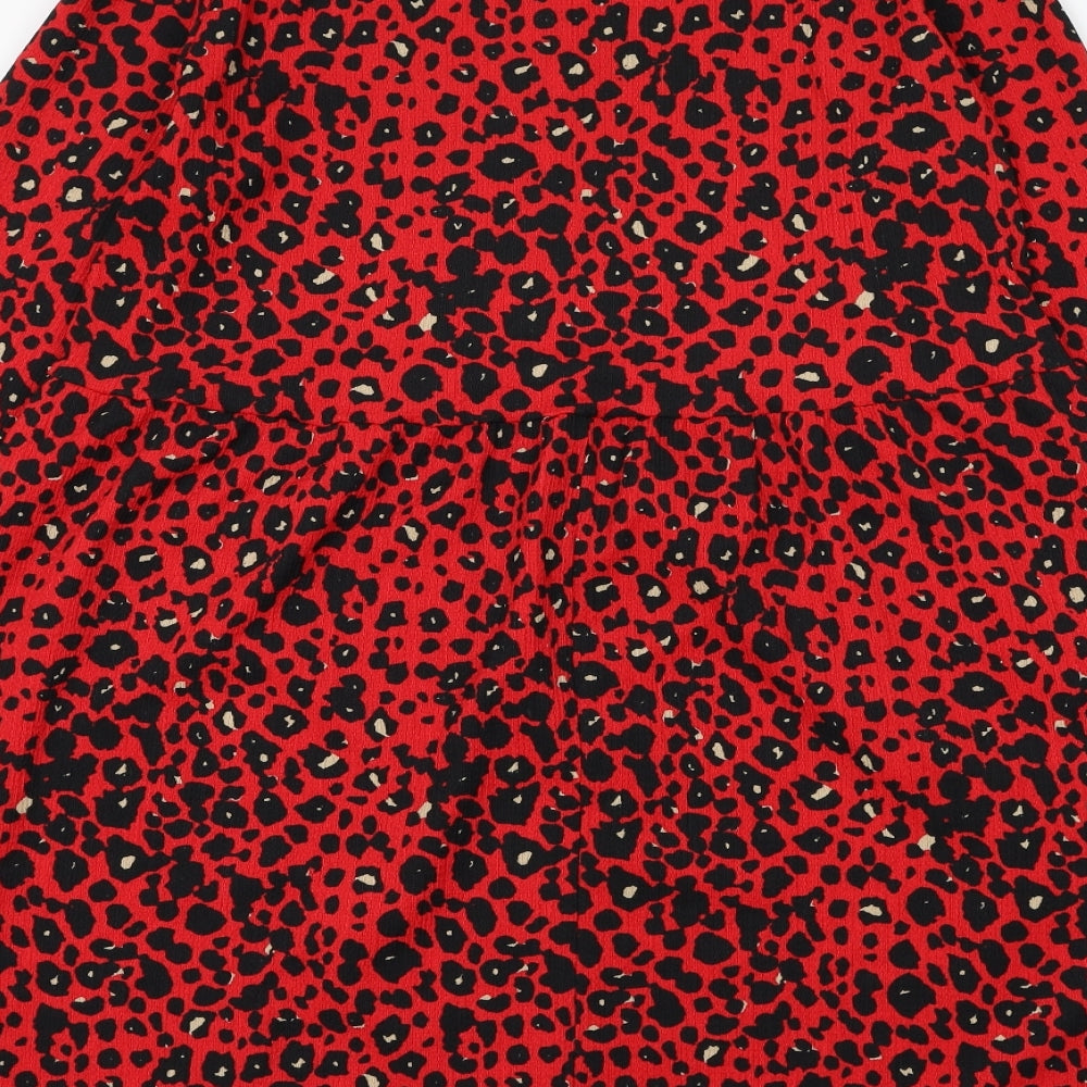 New Look Womens Red Animal Print Polyester Trapeze & Swing Size 14 Mock Neck Pullover