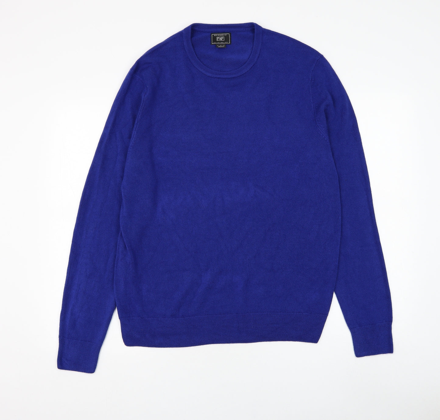 F&F Mens Blue Round Neck Acrylic Pullover Jumper Size L