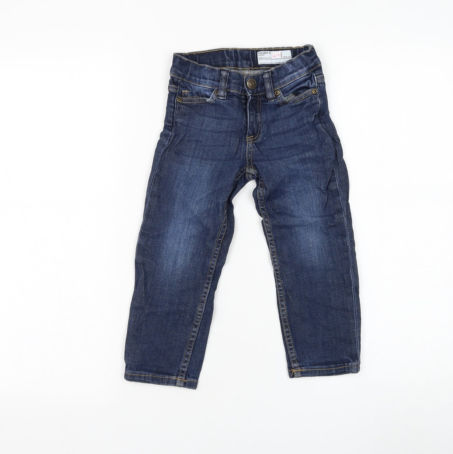 Polarn O. Pyret Girls Blue Polyester Straight Jeans Size 2-3 Years Regular Pullover