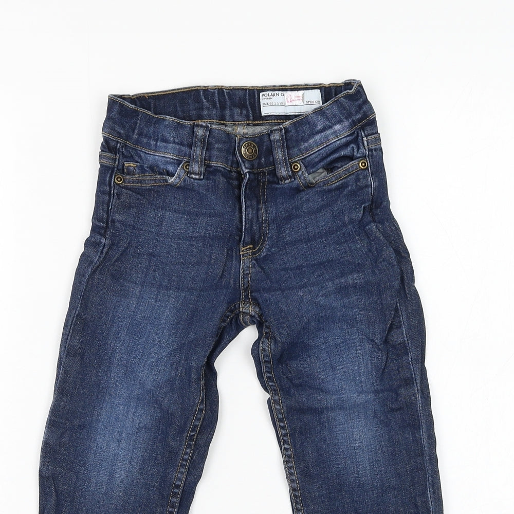 Polarn O. Pyret Girls Blue Polyester Straight Jeans Size 2-3 Years Regular Pullover
