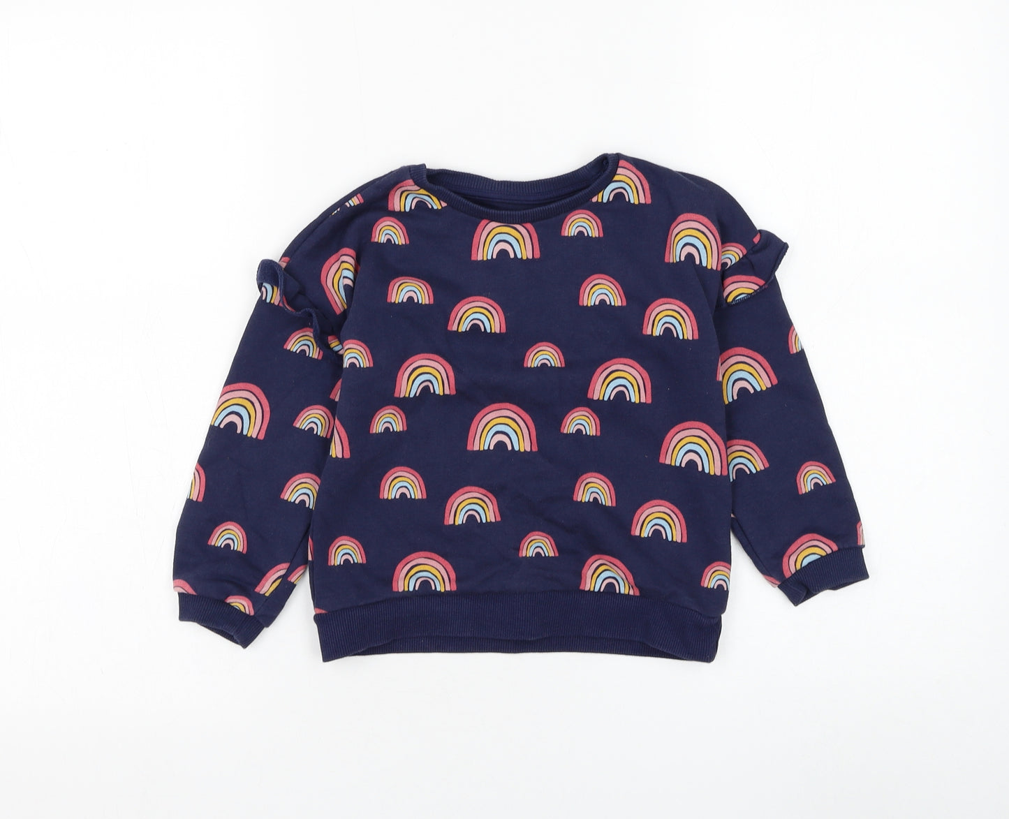 F&F Girls Blue Cotton Pullover Sweatshirt Size 4-5 Years Pullover - Rainbow