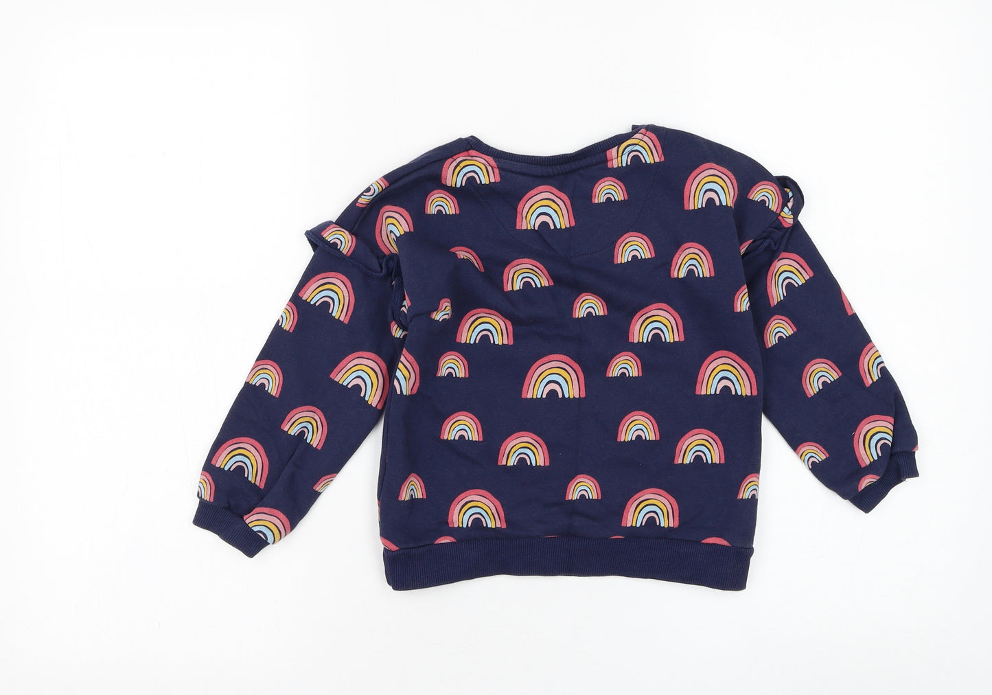 F&F Girls Blue Cotton Pullover Sweatshirt Size 4-5 Years Pullover - Rainbow