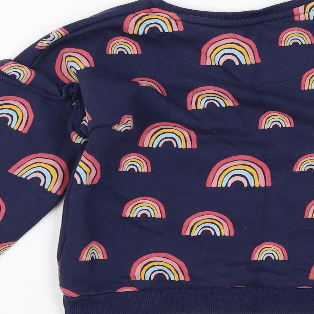 F&F Girls Blue Cotton Pullover Sweatshirt Size 4-5 Years Pullover - Rainbow