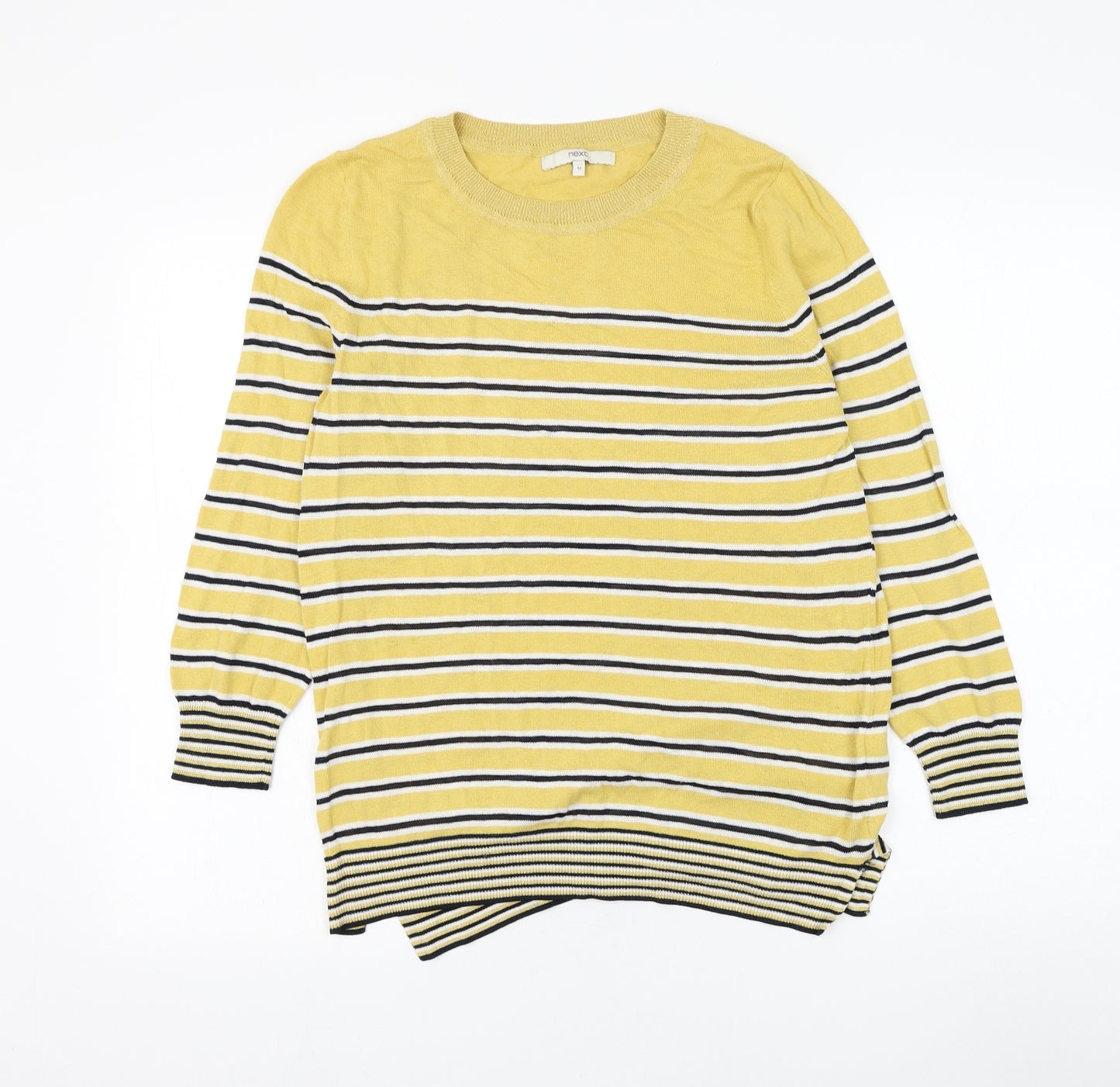 NEXT Womens Yellow Round Neck Striped Cotton Pullover Jumper Size 12
